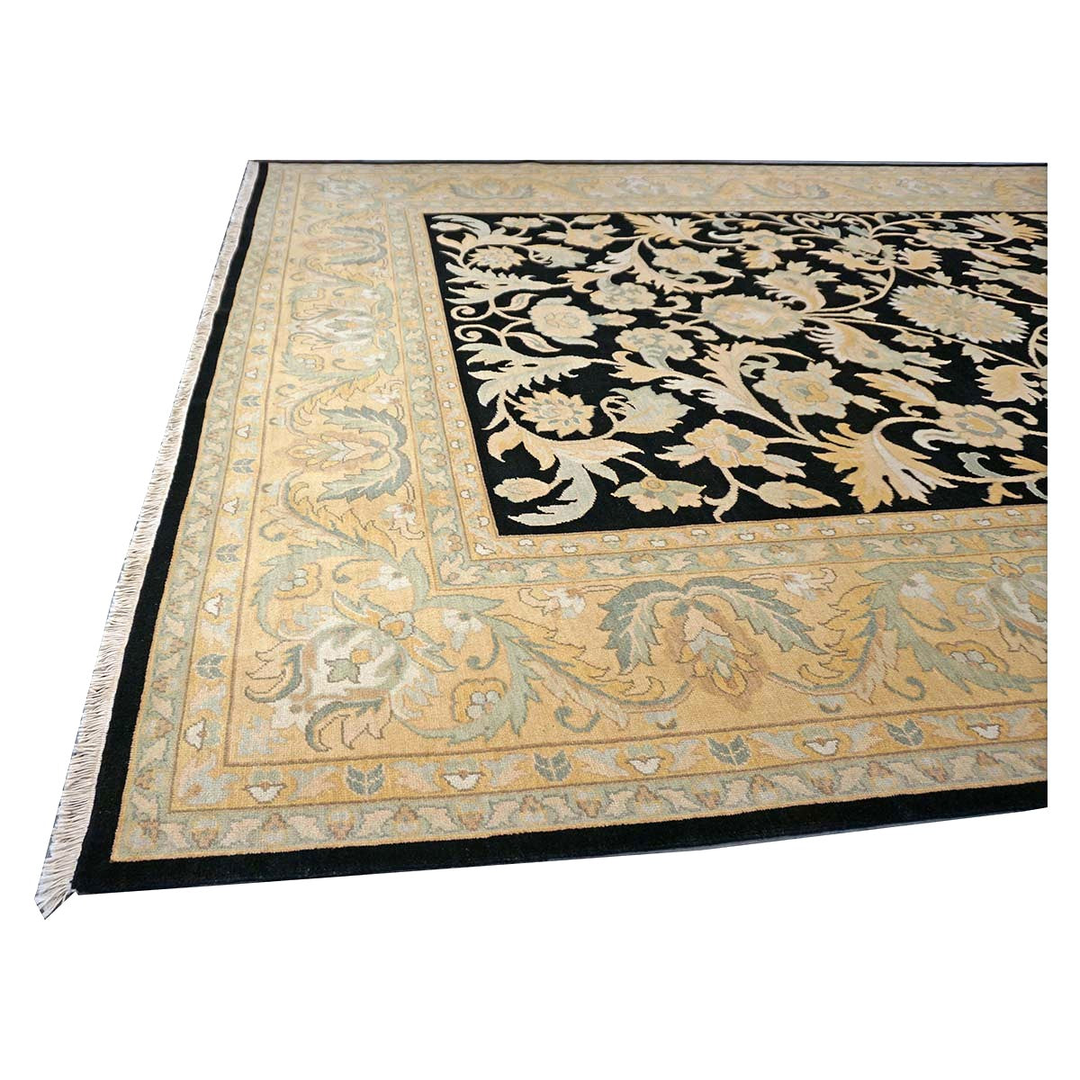 Sino-Persian Oushak Wool 10x14 Black & Tan Handmade Area Rug #1144261