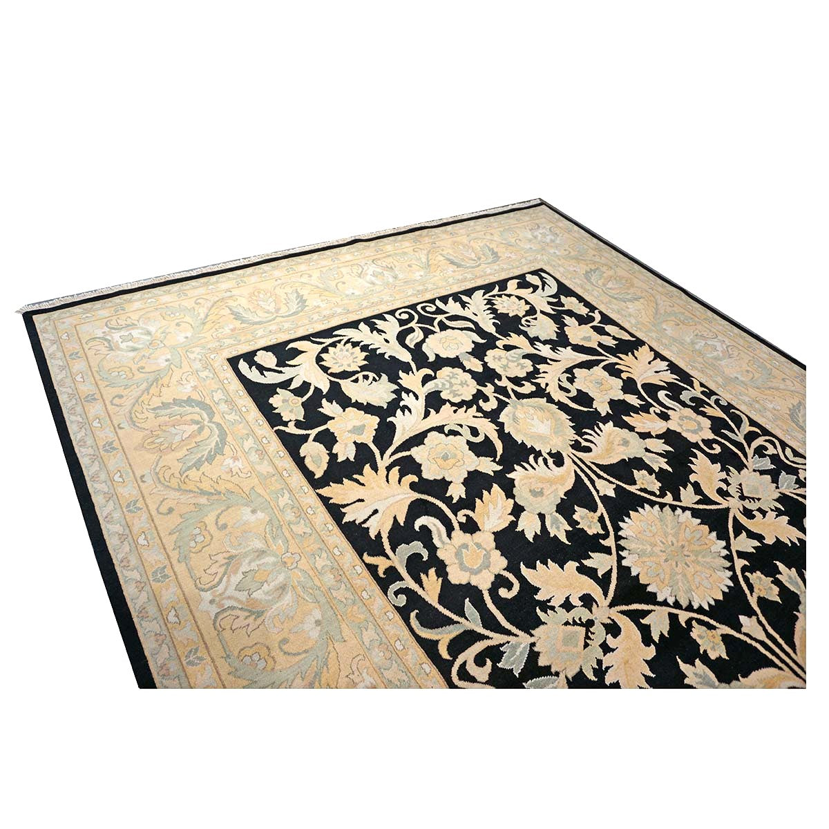 Sino-Persian Oushak Wool 10x14 Black & Tan Handmade Area Rug #1144261
