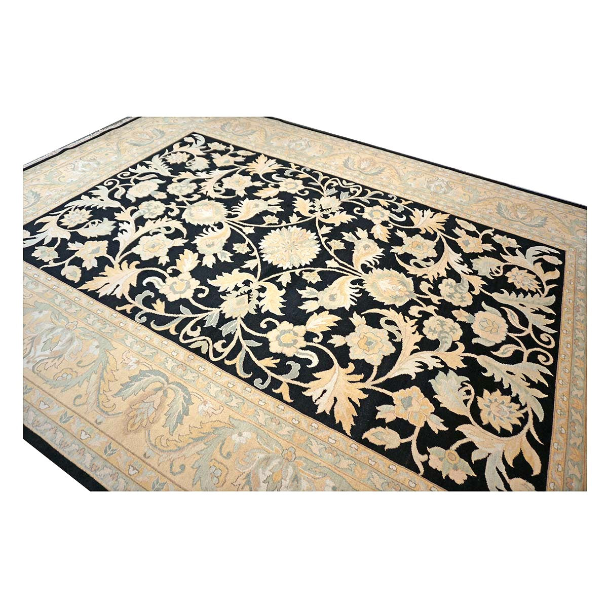 Sino-Persian Oushak Wool 10x14 Black & Tan Handmade Area Rug #1144261