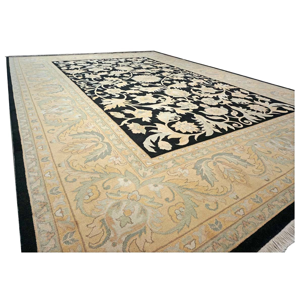 Sino-Persian Oushak Wool 10x14 Black & Tan Handmade Area Rug #1144261
