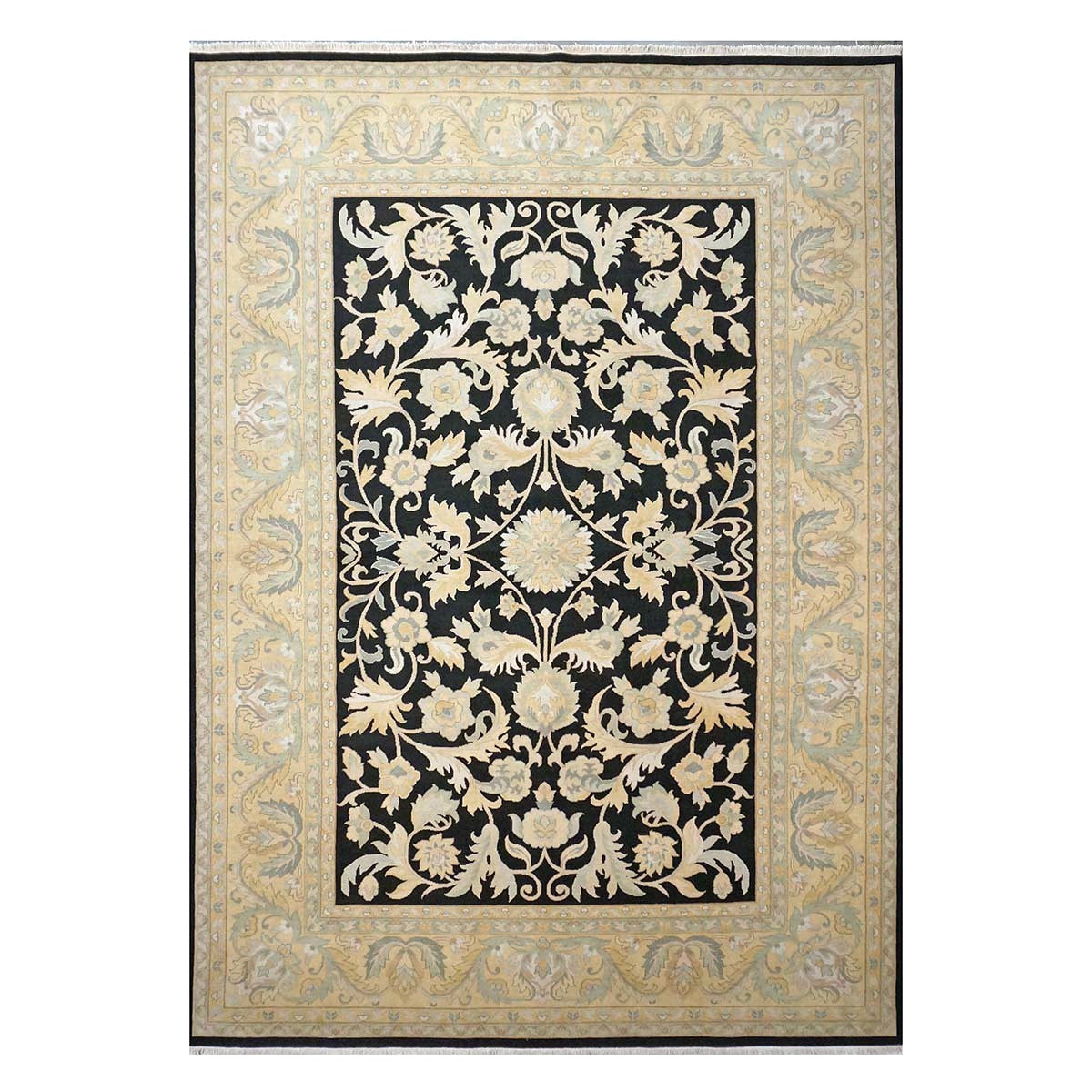 Sino-Persian Oushak Wool 10x14 Black & Tan Handmade Area Rug #1144261