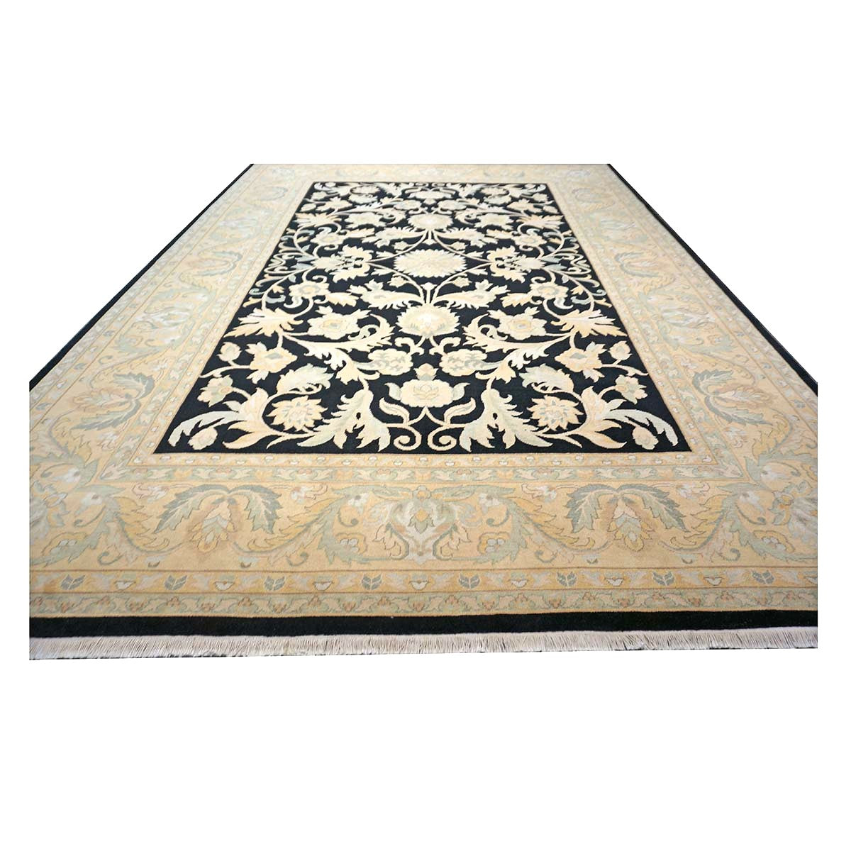 Sino-Persian Oushak Wool 10x14 Black & Tan Handmade Area Rug #1144261