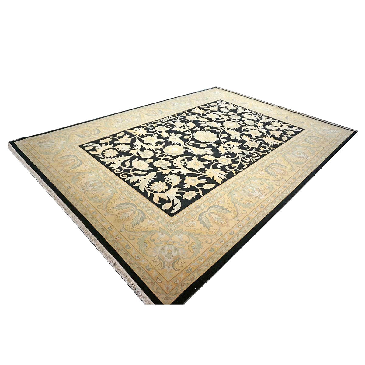 Sino-Persian Oushak Wool 10x14 Black & Tan Handmade Area Rug #1144261