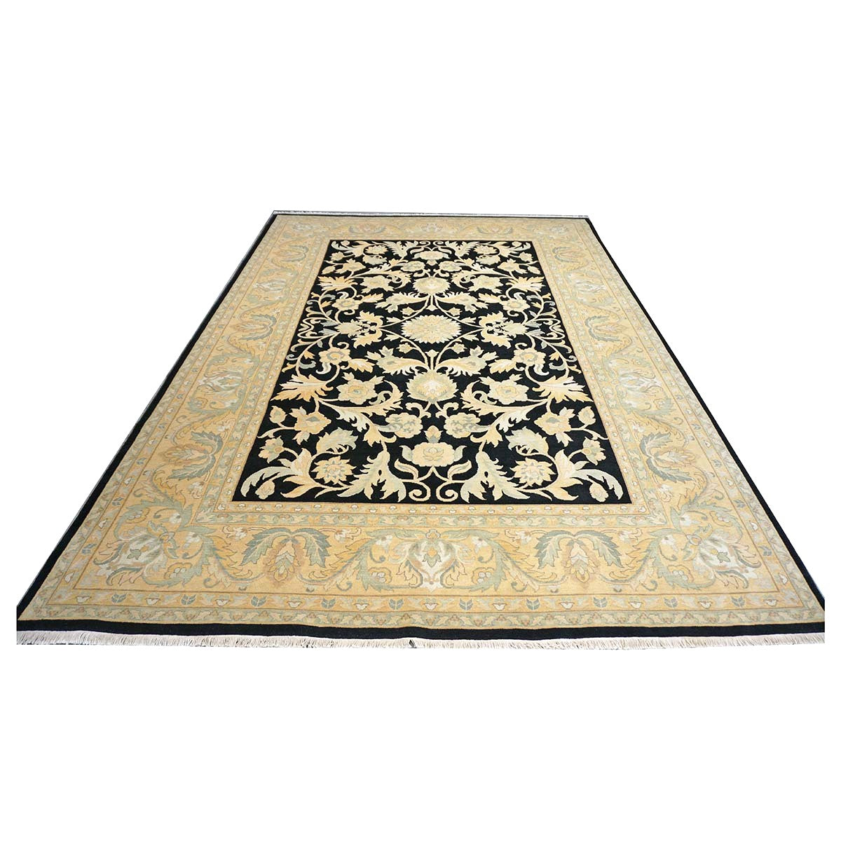 Sino-Persian Oushak Wool 10x14 Black & Tan Handmade Area Rug #1144261