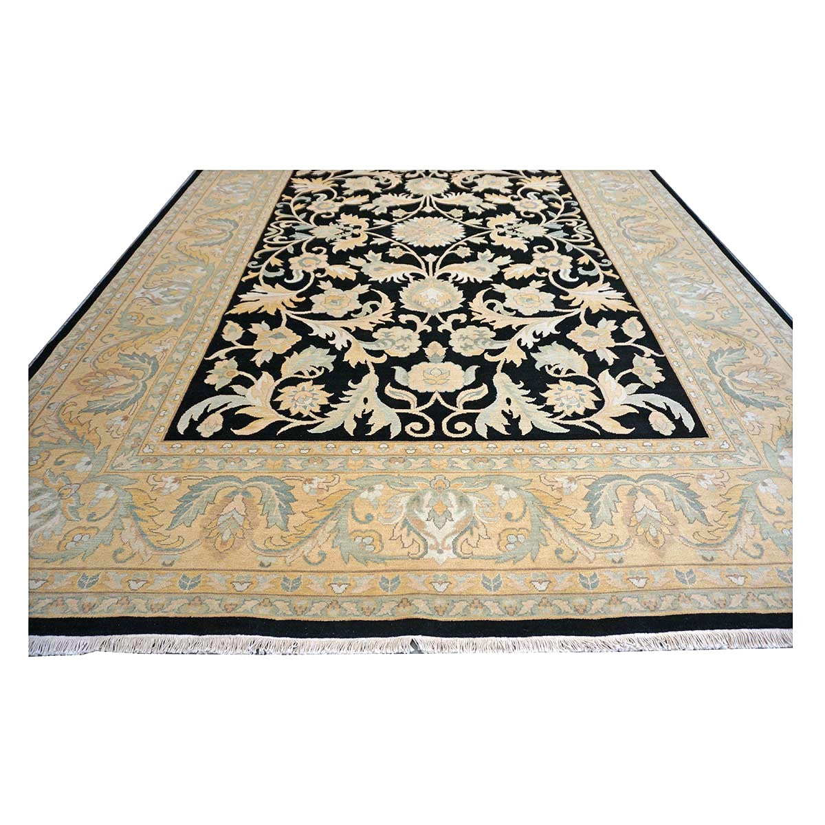 Sino-Persian Oushak Wool 10x14 Black & Tan Handmade Area Rug #1144261