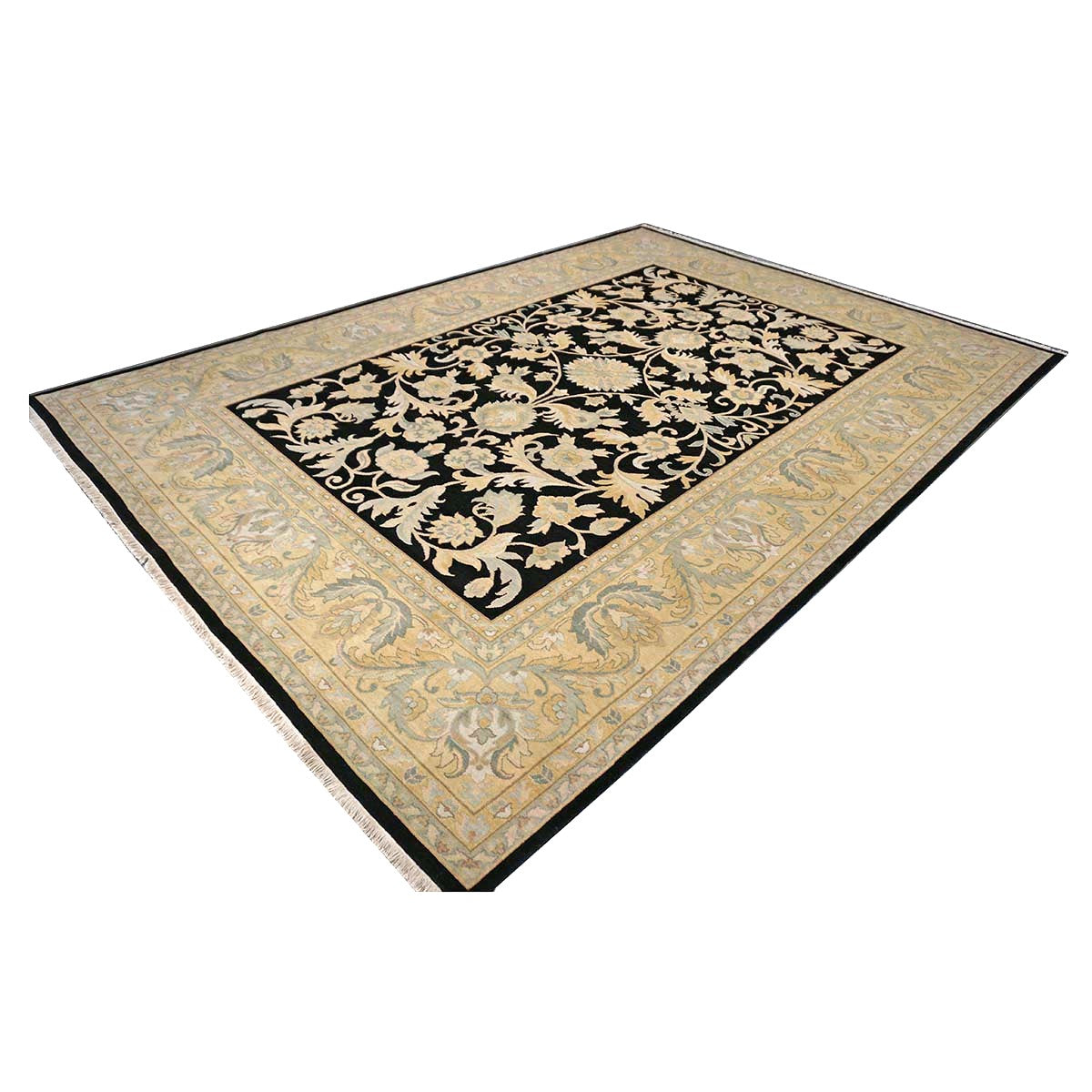 Sino-Persian Oushak Wool 10x14 Black & Tan Handmade Area Rug #1144261