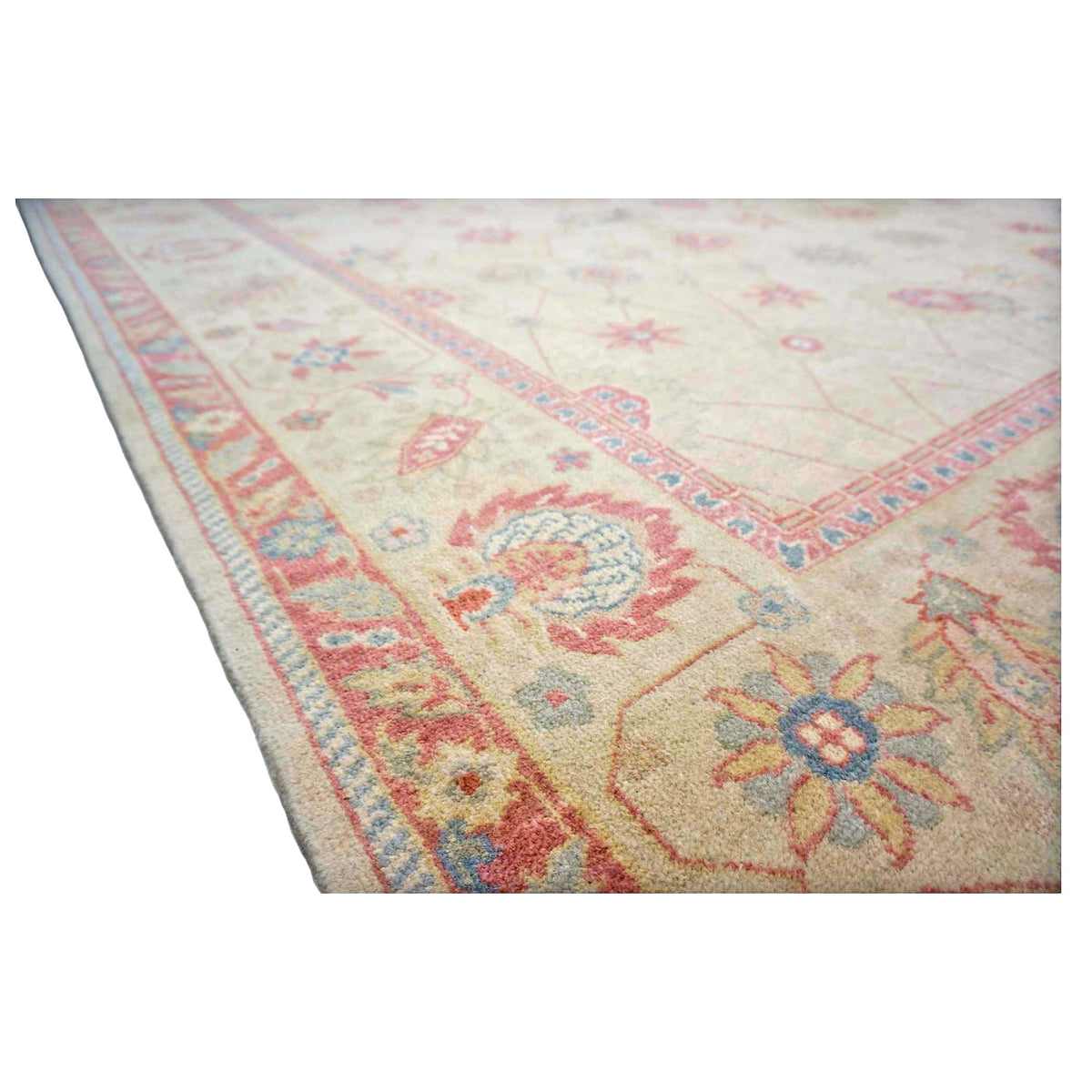 Sino-Persian Oushak Wool 8x10 Tan, Blue & Salmon Handmade Area Rug #1144263