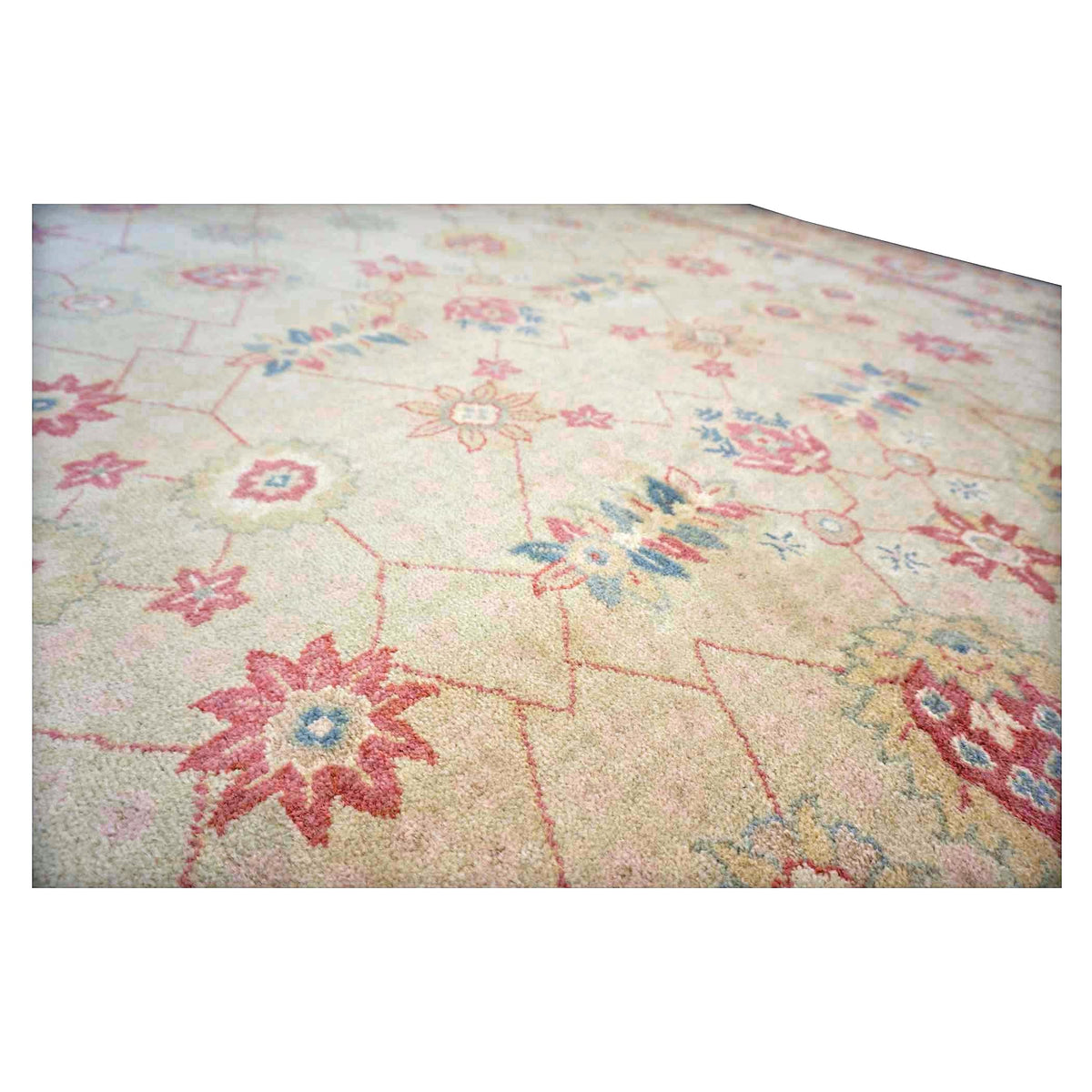Sino-Persian Oushak Wool 8x10 Tan, Blue & Salmon Handmade Area Rug #1144263