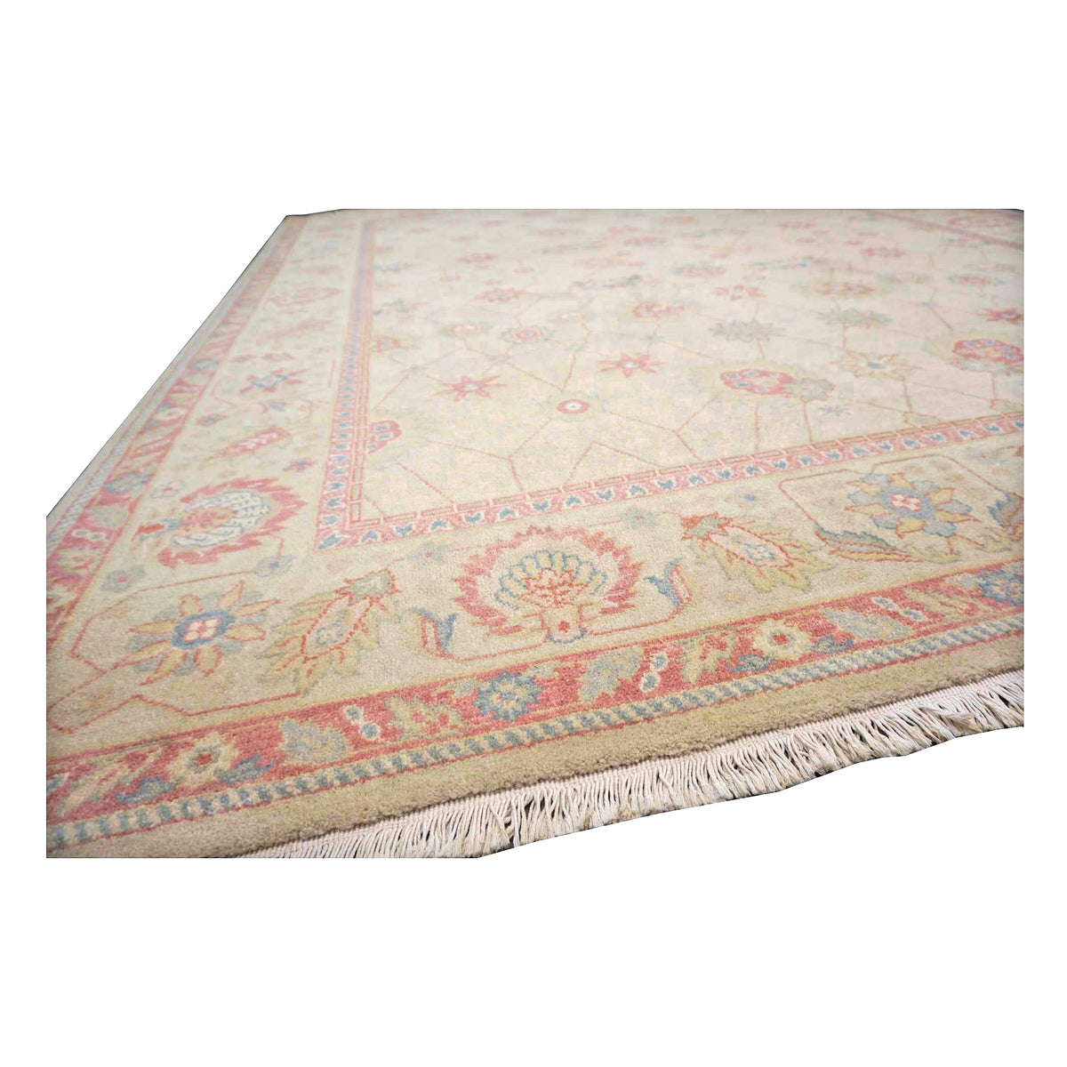 Sino-Persian Oushak Wool 8x10 Tan, Blue & Salmon Handmade Area Rug #1144263