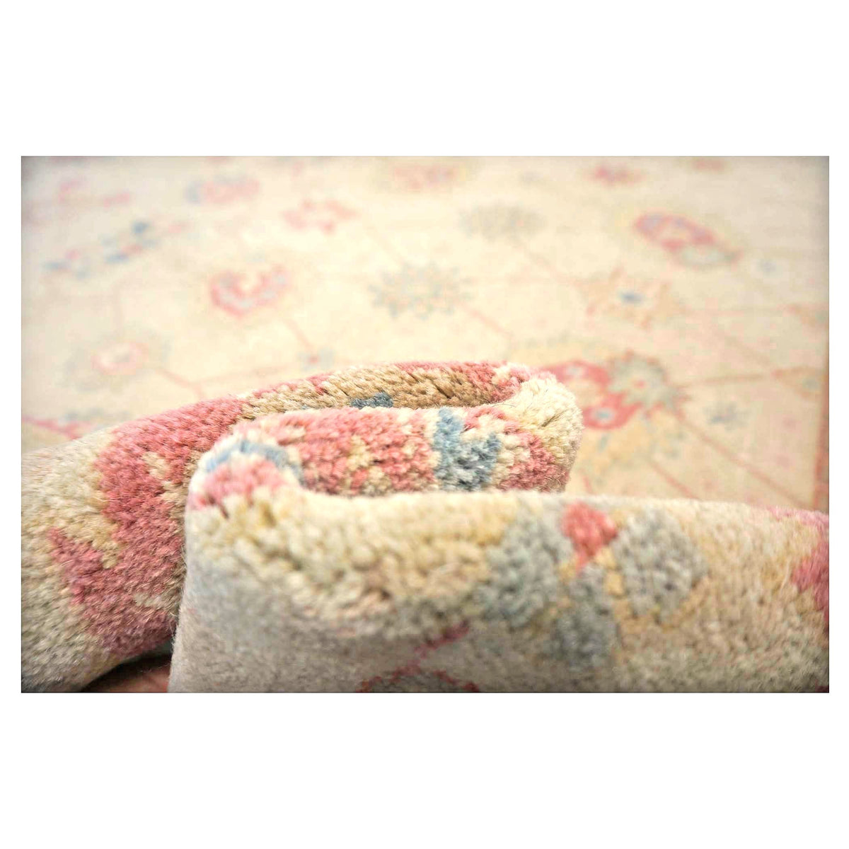 Sino-Persian Oushak Wool 8x10 Tan, Blue & Salmon Handmade Area Rug #1144263