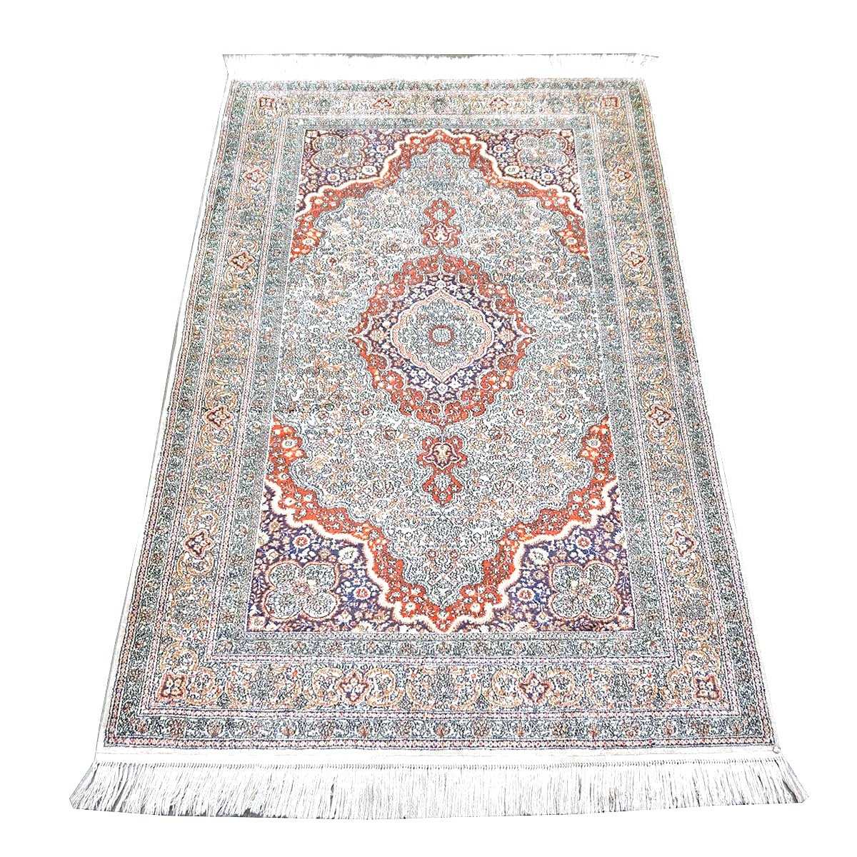 Vintage Sino-Persian Hereke Silk 3x5 Ivory, Red & Purple Handmade Area Rug #1144265