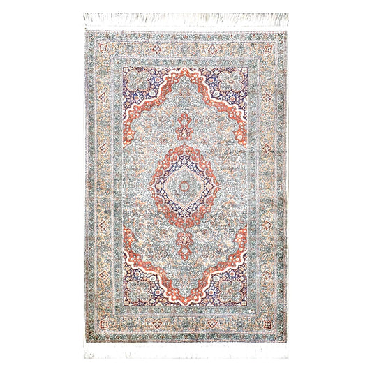 Vintage Sino-Persian Hereke Silk 3x5 Ivory, Red & Purple Handmade Area Rug #1144265