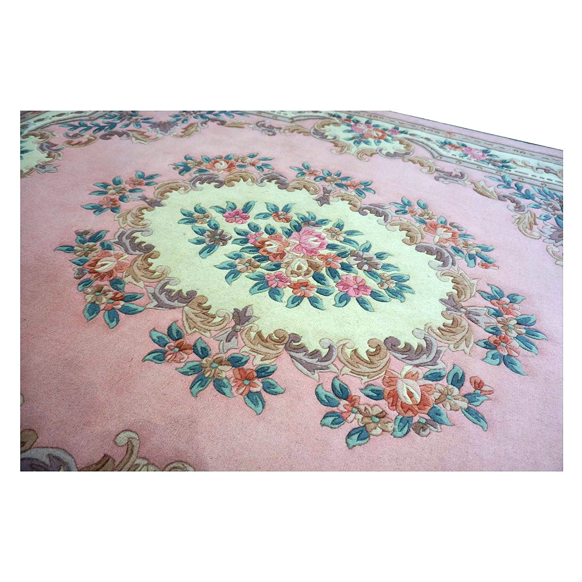 Chinese Abusson Wool 8x10 Pink, Blue & Ivory Handmade Area Rug #1144269