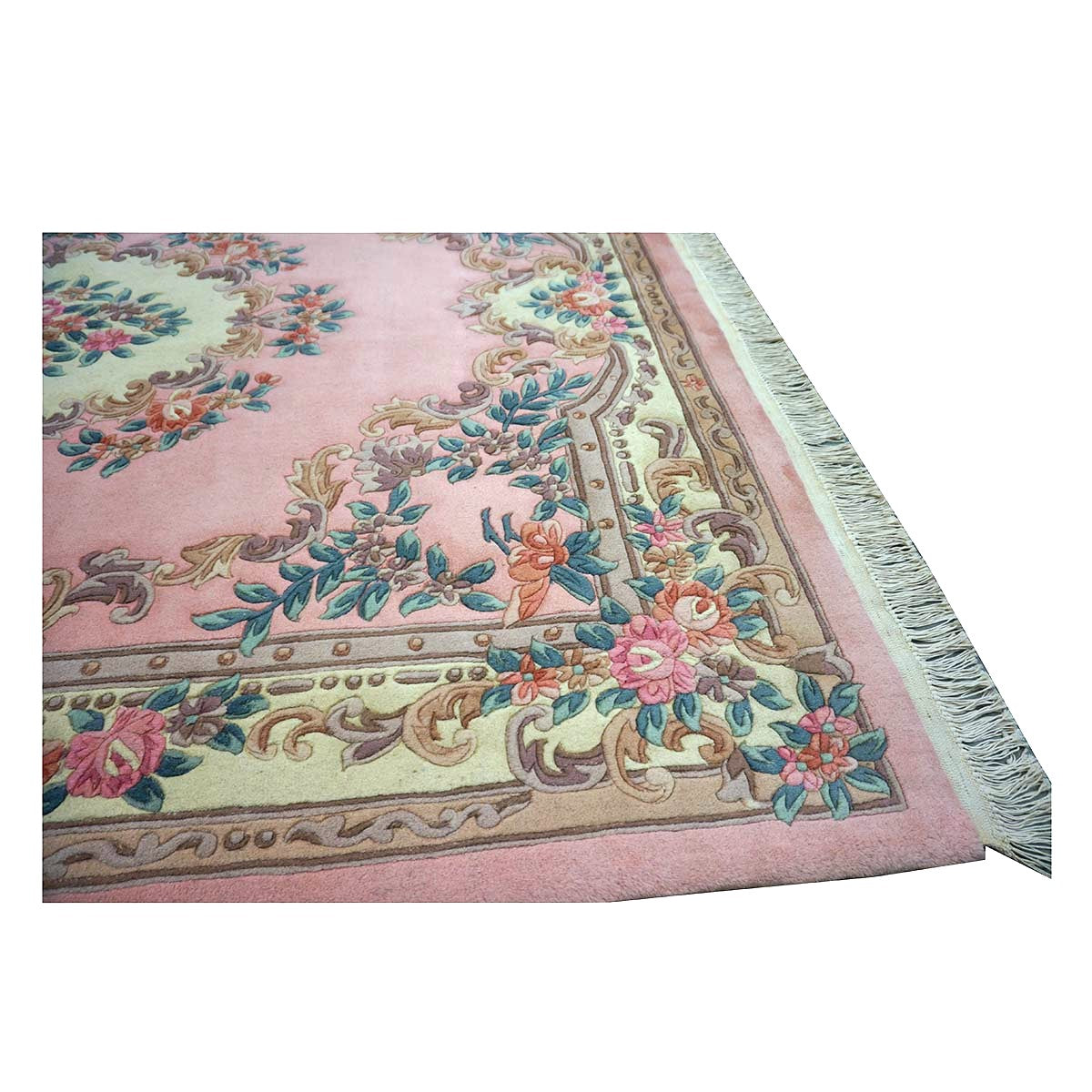 Chinese Abusson Wool 8x10 Pink, Blue & Ivory Handmade Area Rug #1144269