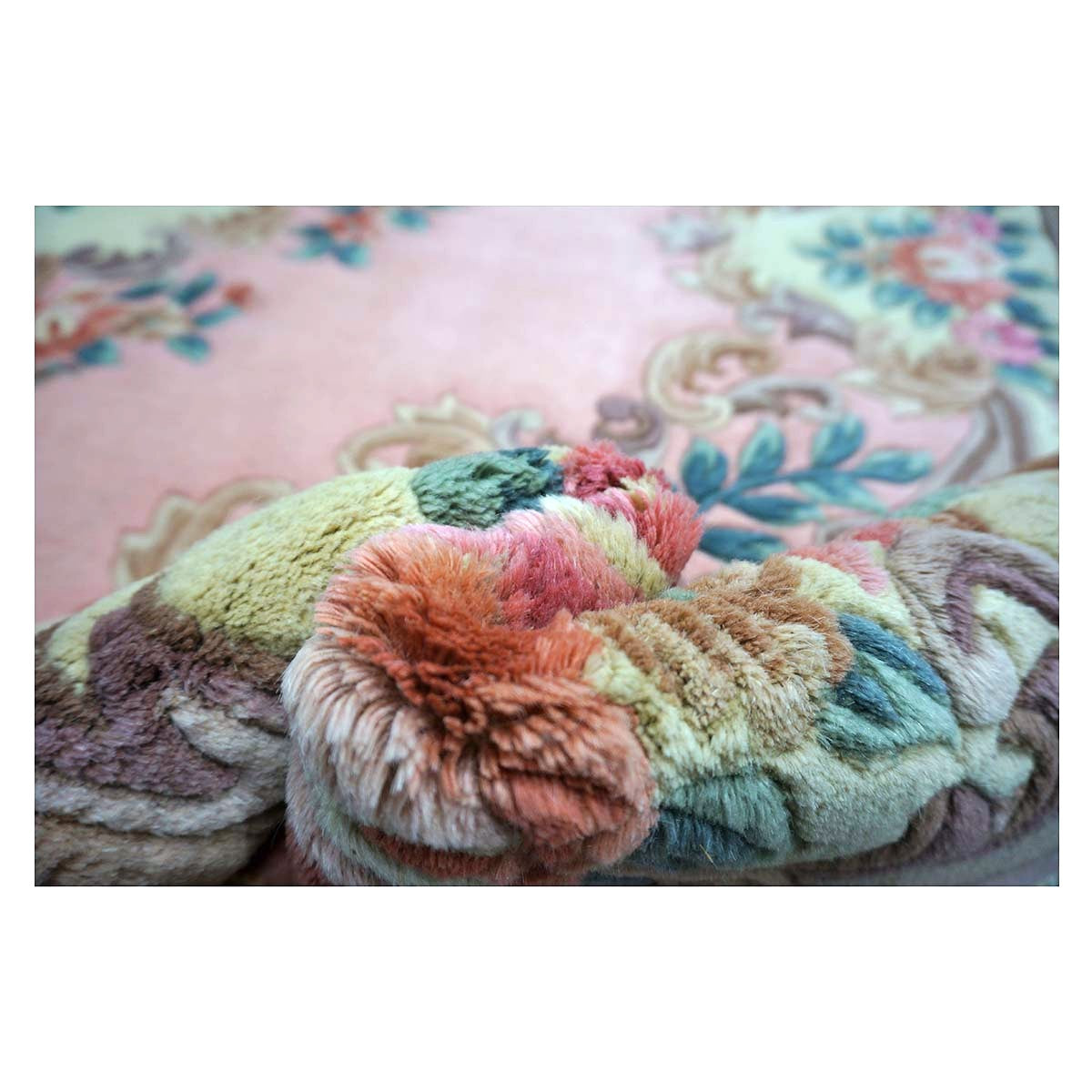 Chinese Abusson Wool 8x10 Pink, Blue & Ivory Handmade Area Rug #1144269
