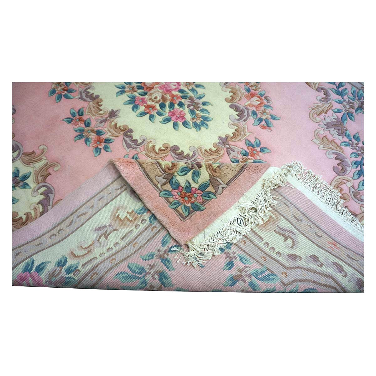 Chinese Abusson Wool 8x10 Pink, Blue & Ivory Handmade Area Rug #1144269