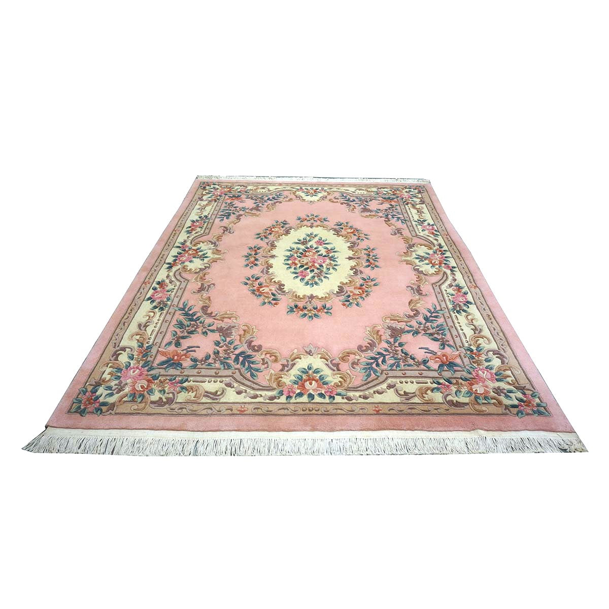 Chinese Abusson Wool 8x10 Pink, Blue & Ivory Handmade Area Rug #1144269