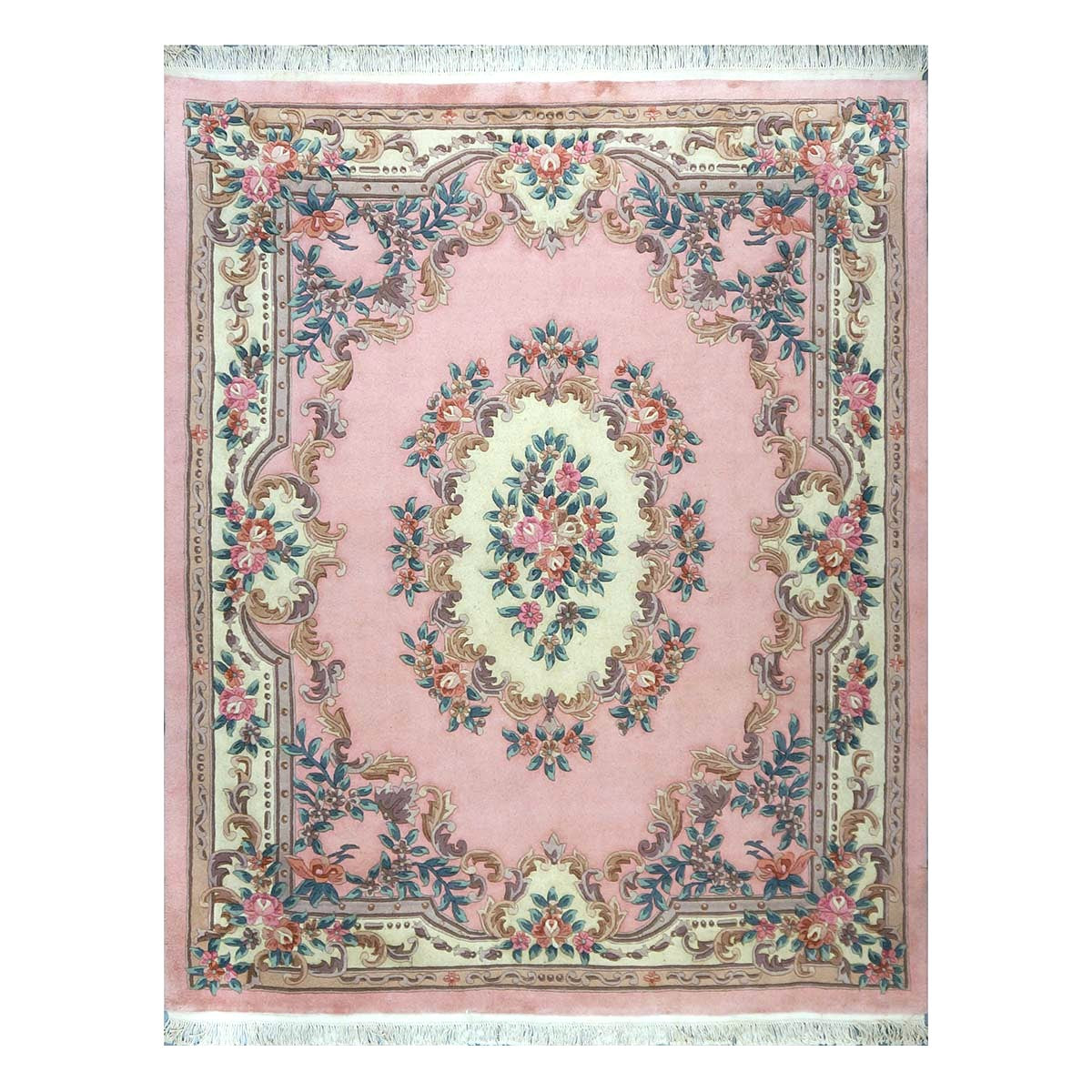Chinese Abusson Wool 8x10 Pink, Blue & Ivory Handmade Area Rug #1144269