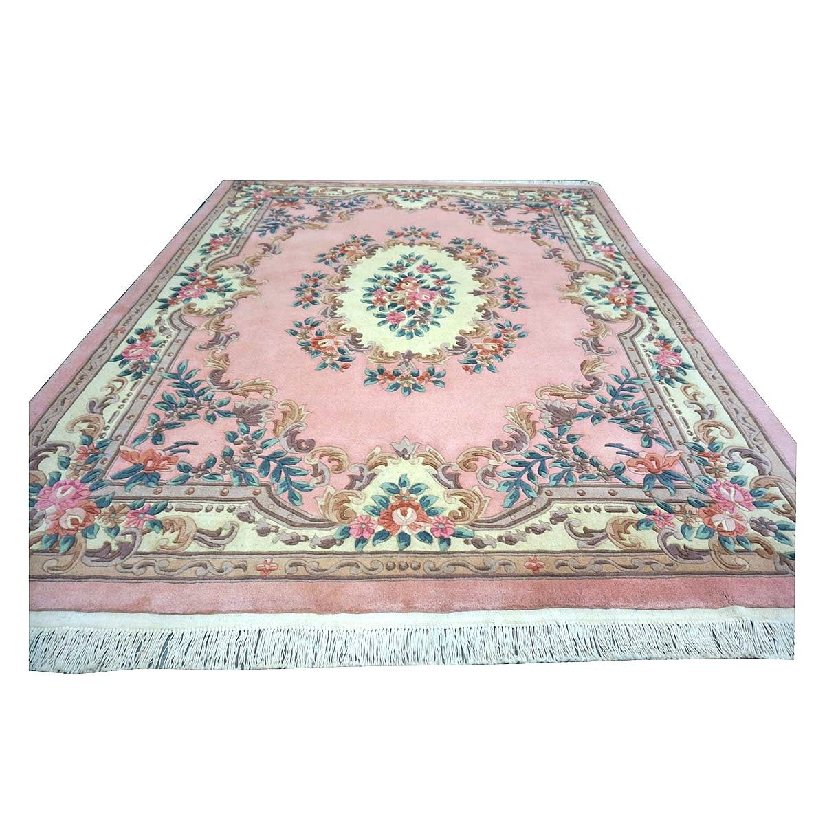 Chinese Abusson Wool 8x10 Pink, Blue & Ivory Handmade Area Rug #1144269