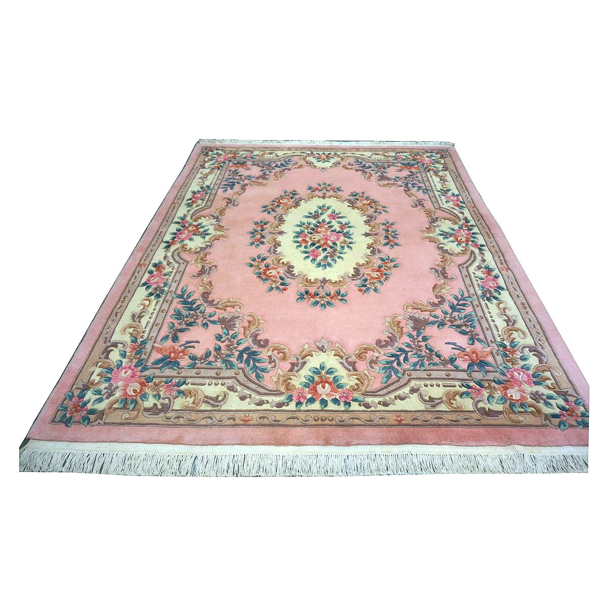 Chinese Abusson Wool 8x10 Pink, Blue & Ivory Handmade Area Rug #1144269