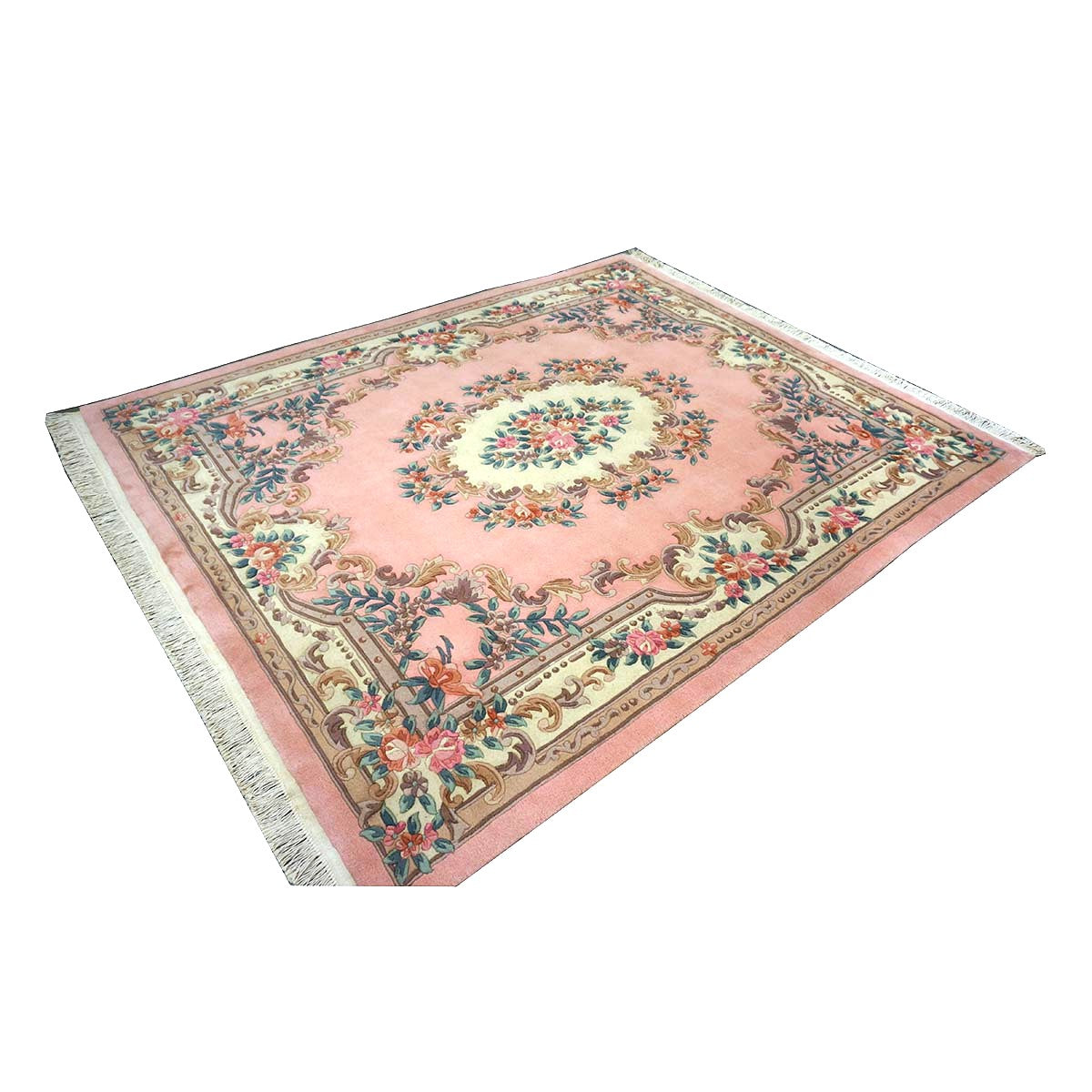 Chinese Abusson Wool 8x10 Pink, Blue & Ivory Handmade Area Rug #1144269