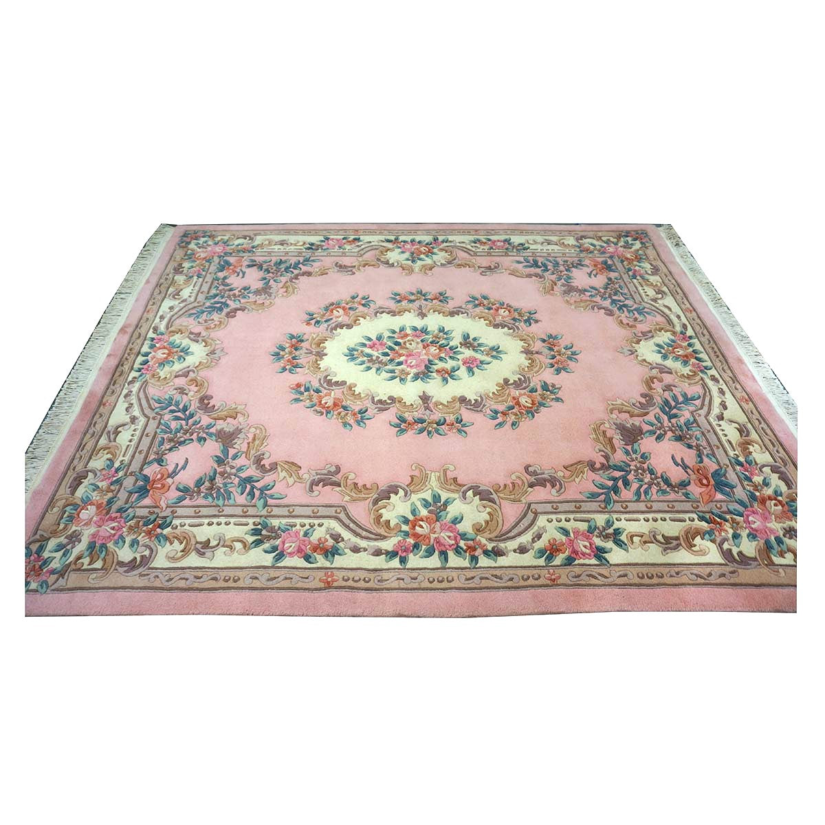 Chinese Abusson Wool 8x10 Pink, Blue & Ivory Handmade Area Rug #1144269