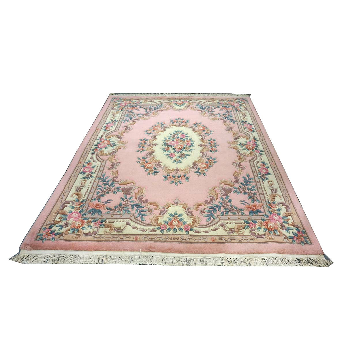 Chinese Abusson Wool 8x10 Pink, Blue & Ivory Handmade Area Rug #1144269