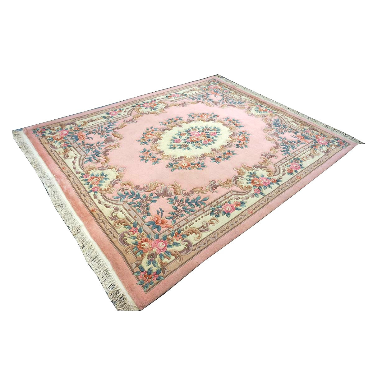 Chinese Abusson Wool 8x10 Pink, Blue & Ivory Handmade Area Rug #1144269