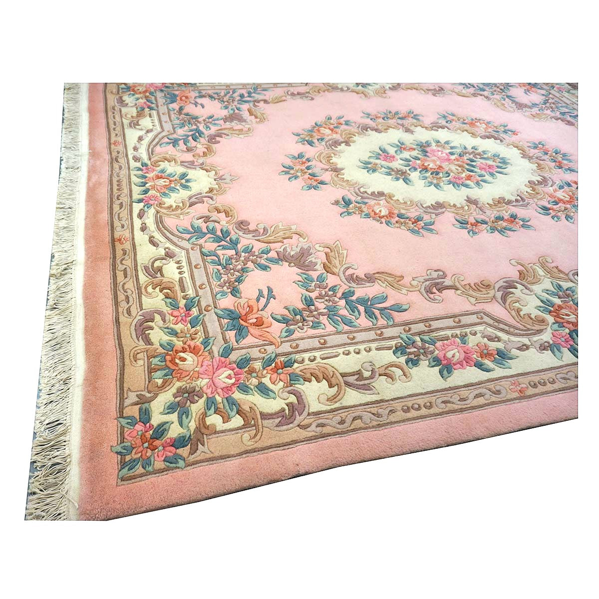 Chinese Abusson Wool 8x10 Pink, Blue & Ivory Handmade Area Rug #1144269