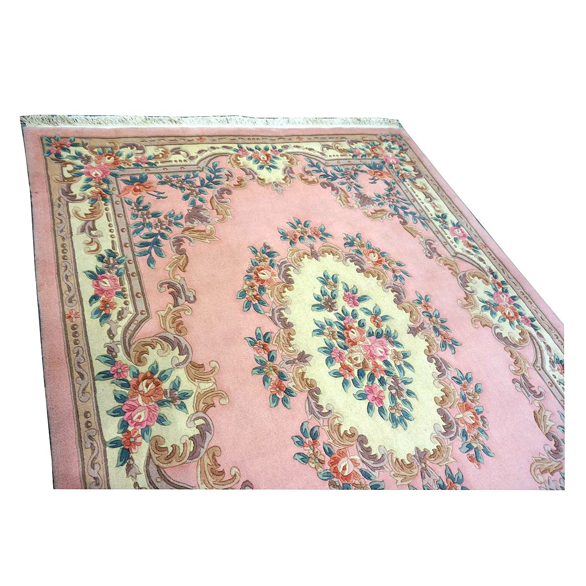 Chinese Abusson Wool 8x10 Pink, Blue & Ivory Handmade Area Rug #1144269