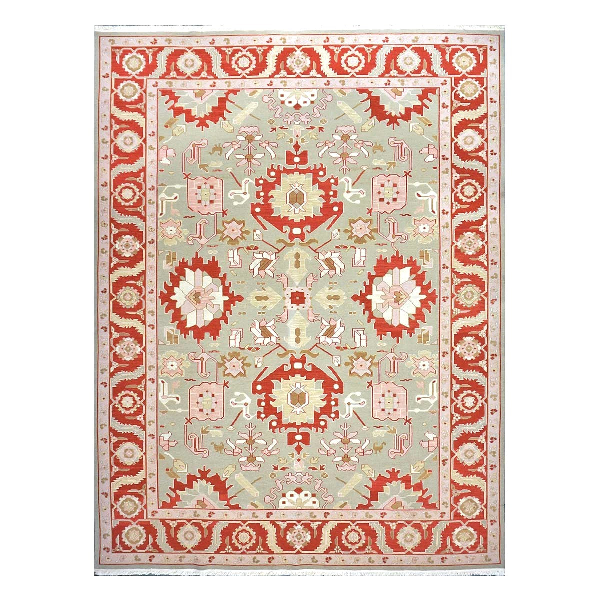 Chinese Sultanmac Wool 9x12 Pistachio & Red Handmade Area Rug #1144277