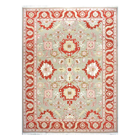 Chinese Sultanmac Wool 9x12 Pistachio & Red Handmade Area Rug #1144277