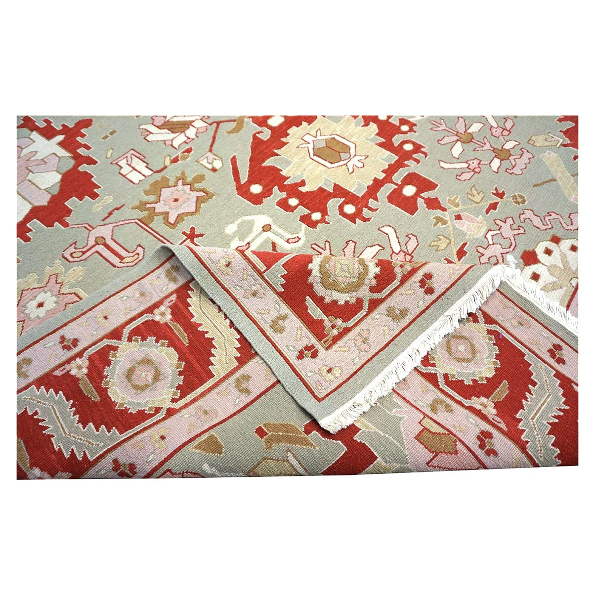 Chinese Sultanmac Wool 9x12 Pistachio & Red Handmade Area Rug #1144277