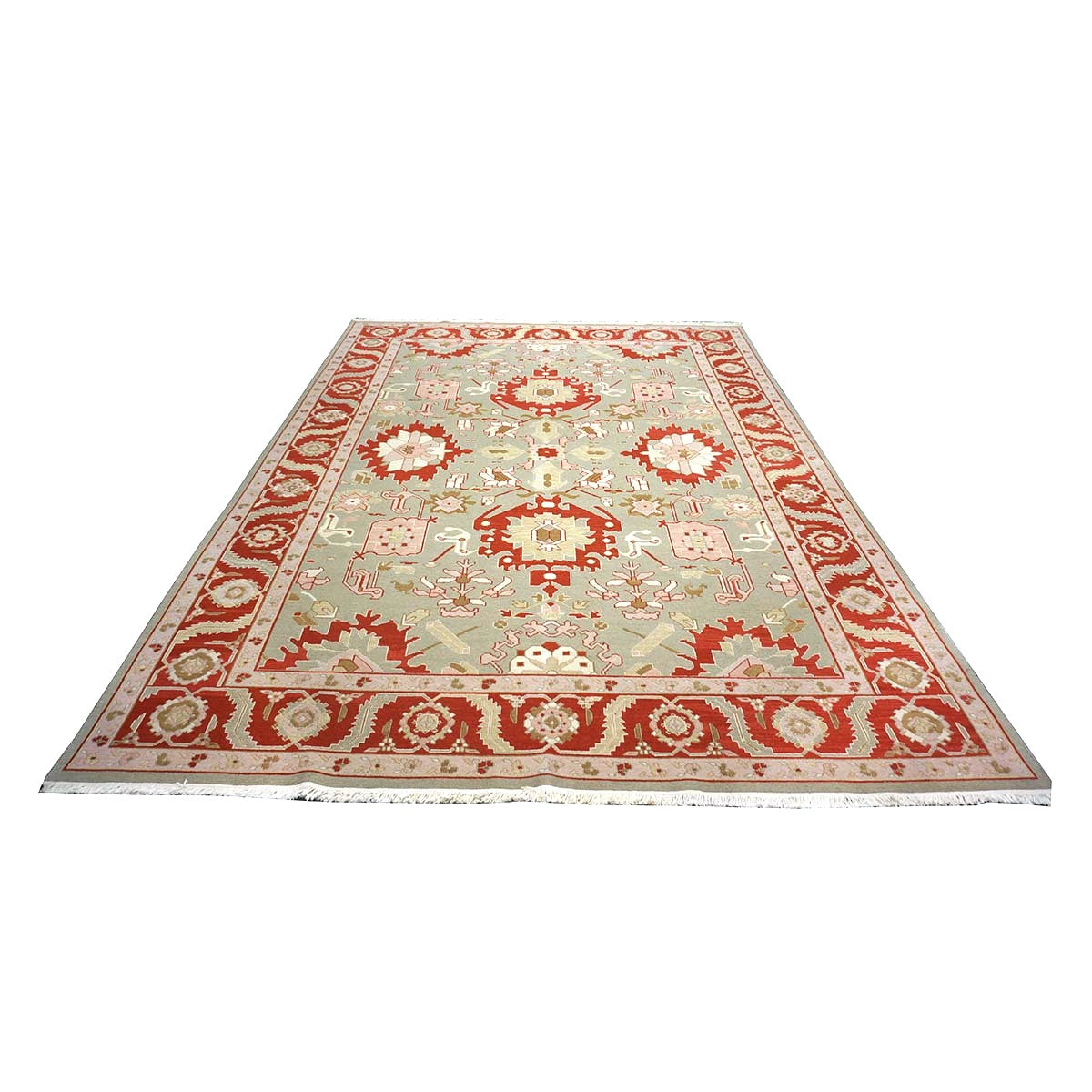 Chinese Sultanmac Wool 9x12 Pistachio & Red Handmade Area Rug #1144277
