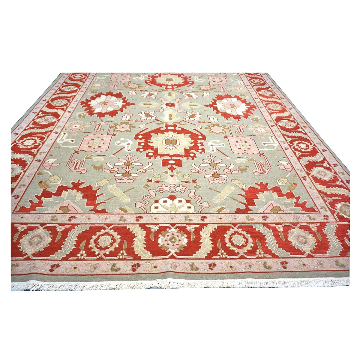 Chinese Sultanmac Wool 9x12 Pistachio & Red Handmade Area Rug #1144277