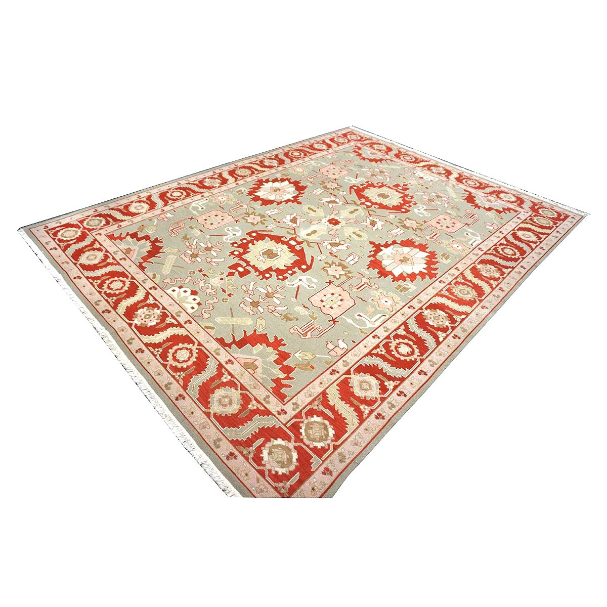Chinese Sultanmac Wool 9x12 Pistachio & Red Handmade Area Rug #1144277