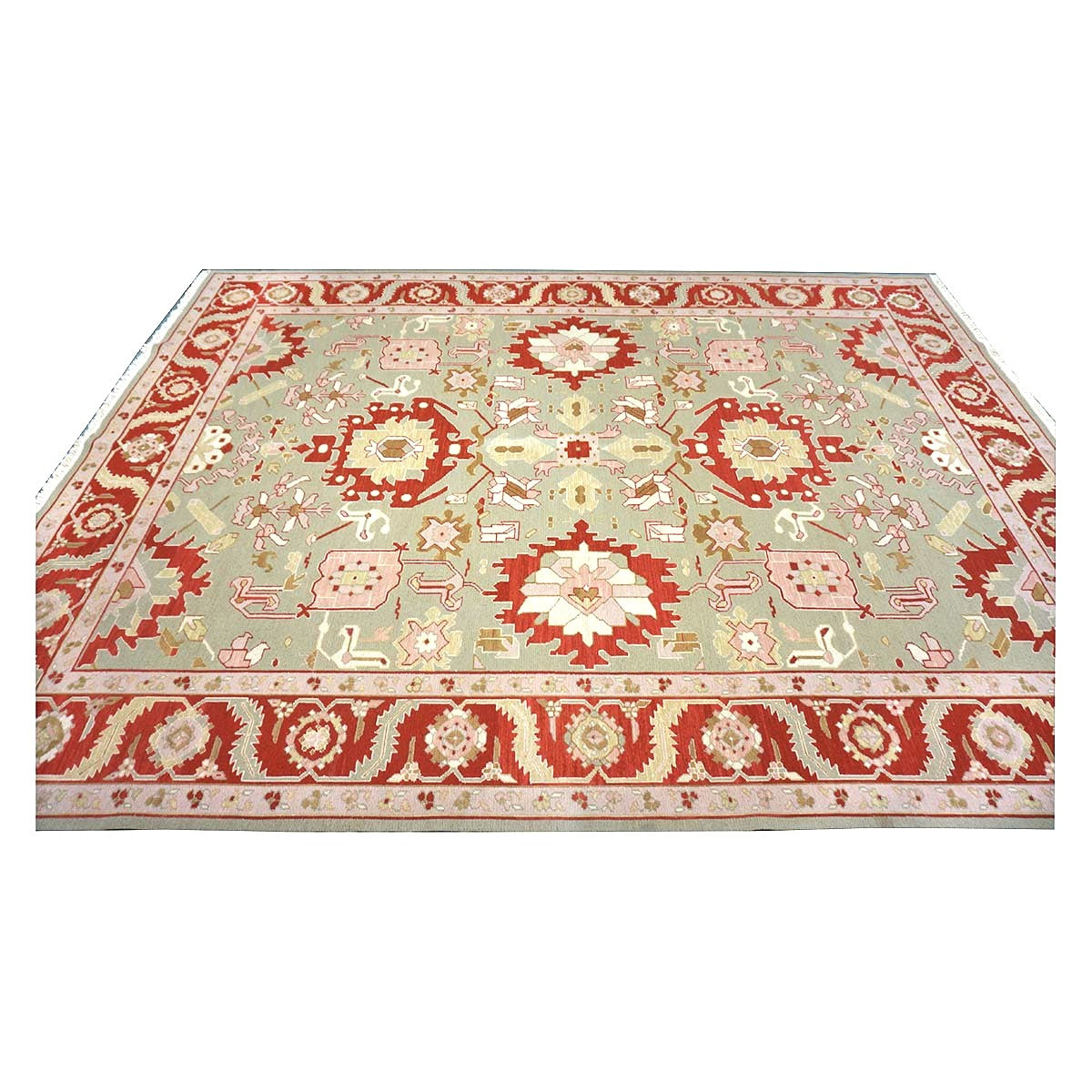 Chinese Sultanmac Wool 9x12 Pistachio & Red Handmade Area Rug #1144277