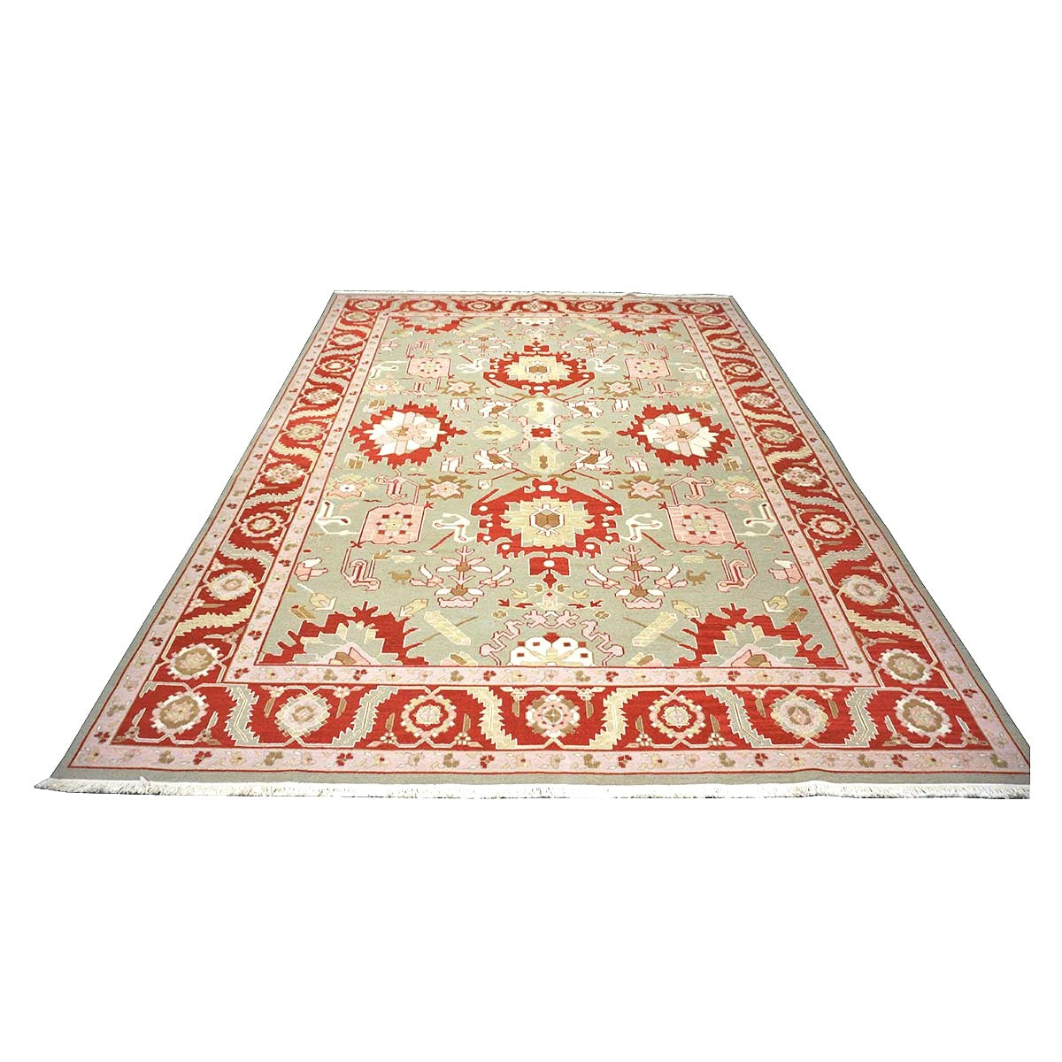 Chinese Sultanmac Wool 9x12 Pistachio & Red Handmade Area Rug #1144277