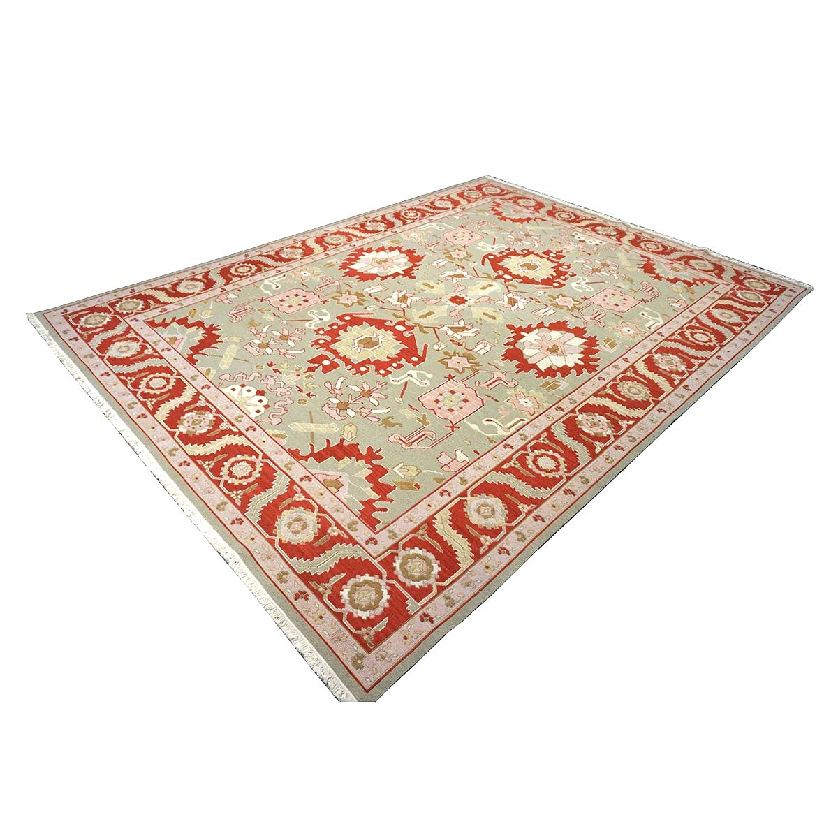 Chinese Sultanmac Wool 9x12 Pistachio & Red Handmade Area Rug #1144277