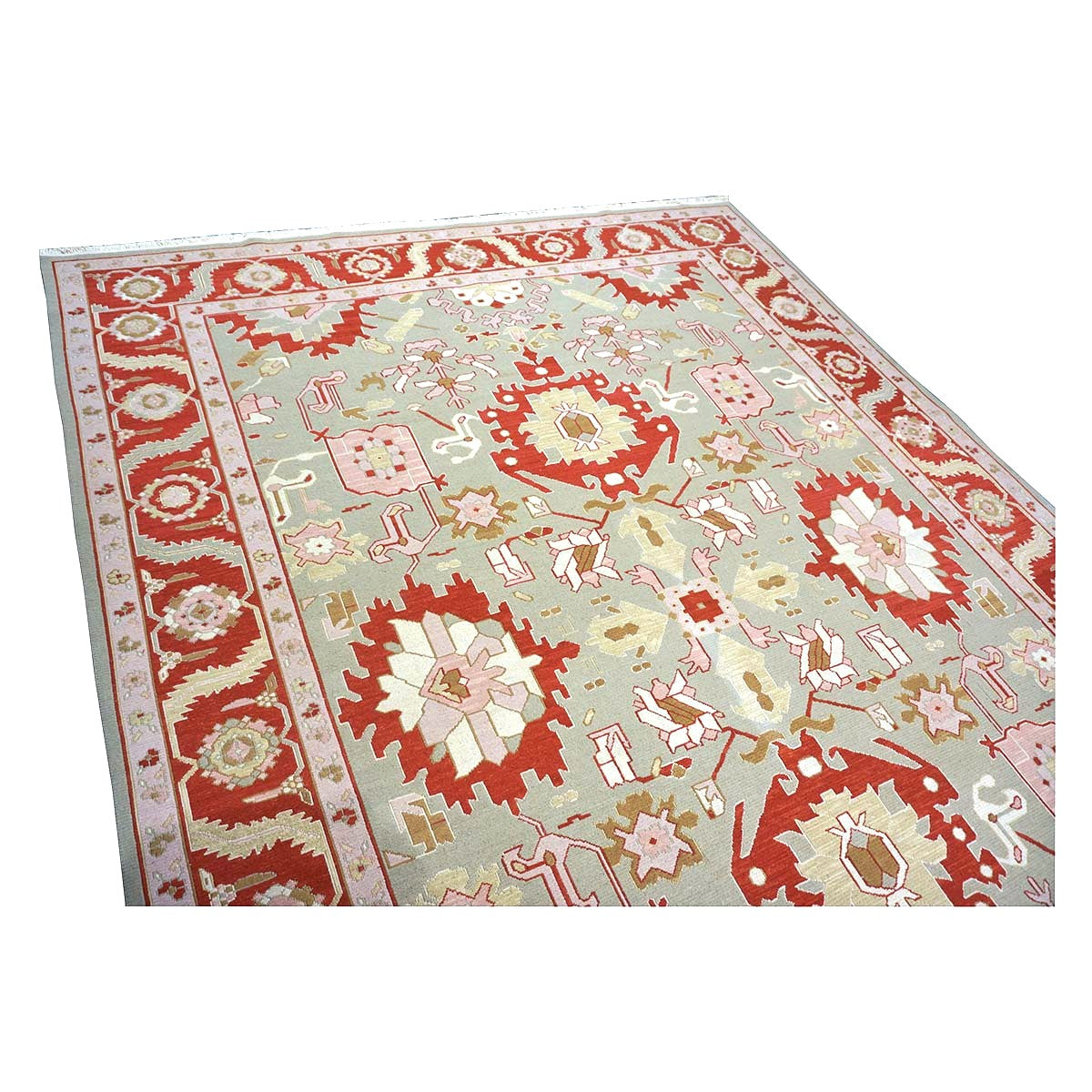 Chinese Sultanmac Wool 9x12 Pistachio & Red Handmade Area Rug #1144277