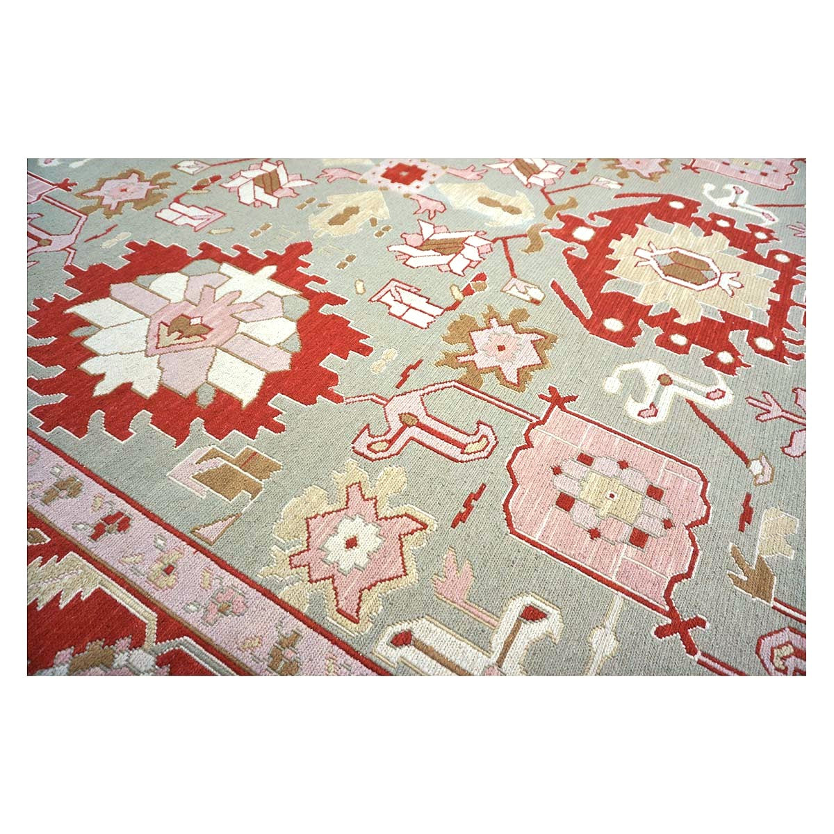 Chinese Sultanmac Wool 9x12 Pistachio & Red Handmade Area Rug #1144277