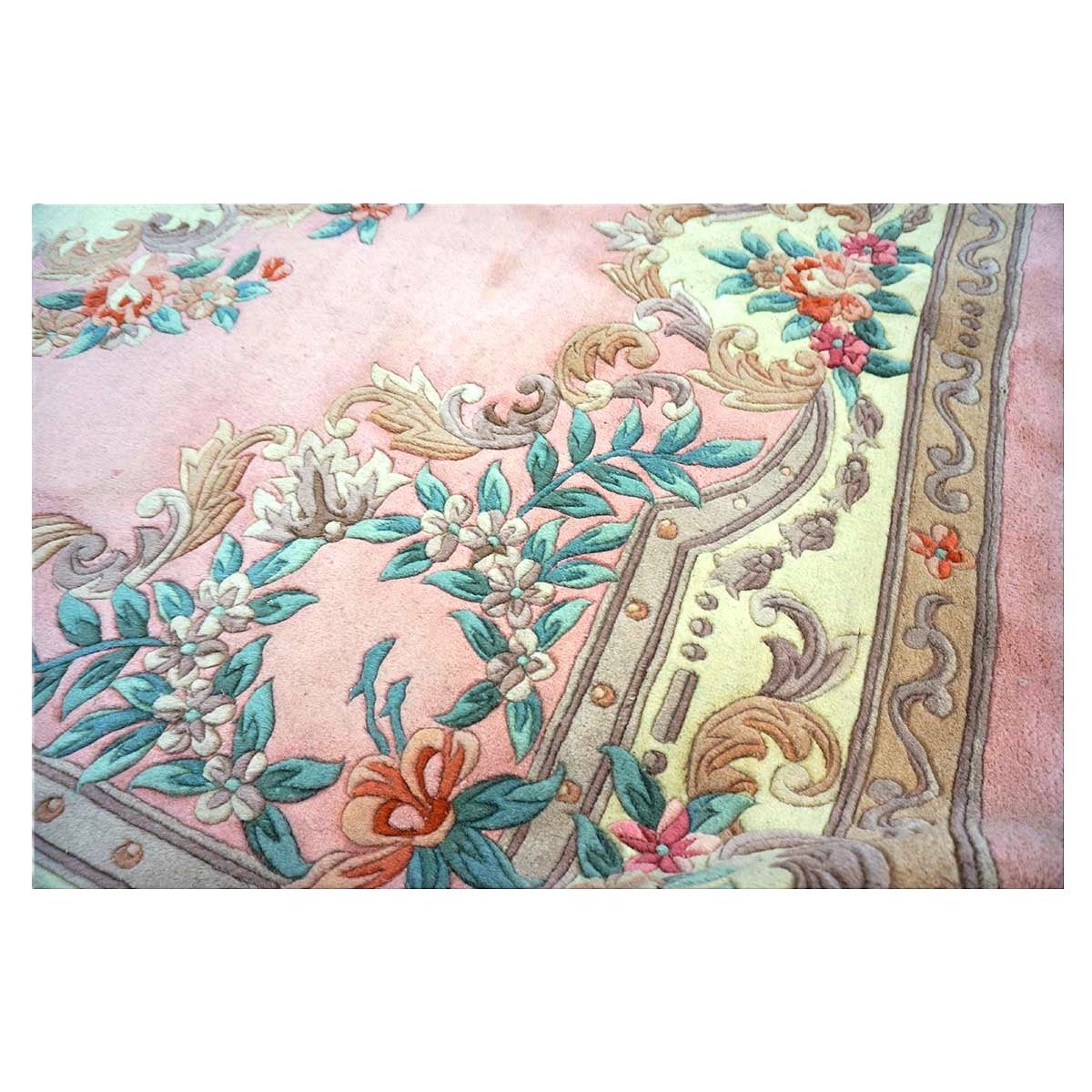 Chinese Abusson Wool 7x9 Pink, Light Blue & Ivory Handmade Area Rug #1144280