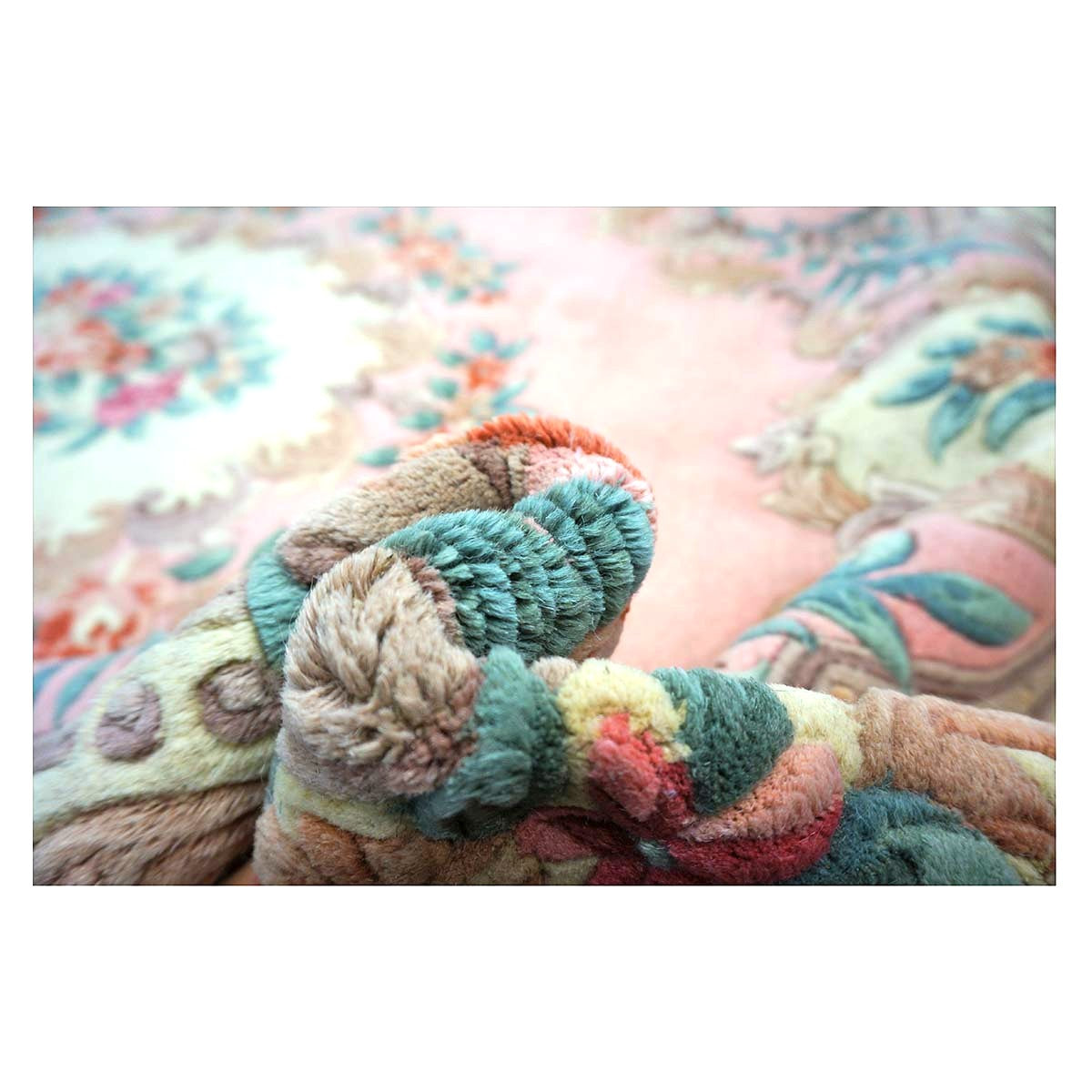 Chinese Abusson Wool 7x9 Pink, Light Blue & Ivory Handmade Area Rug #1144280
