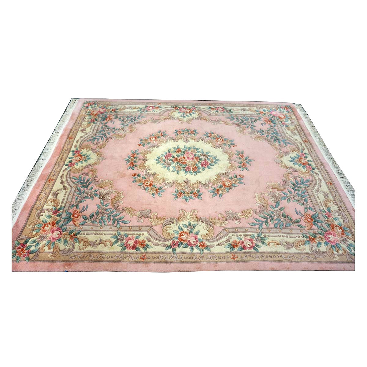 Chinese Abusson Wool 7x9 Pink, Light Blue & Ivory Handmade Area Rug #1144280