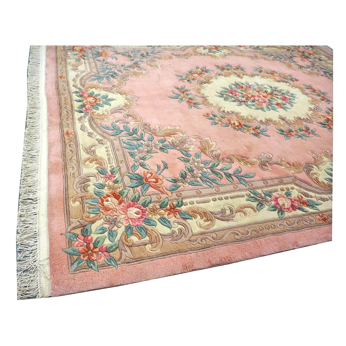 Chinese Abusson Wool 7x9 Pink, Light Blue & Ivory Handmade Area Rug #1144280