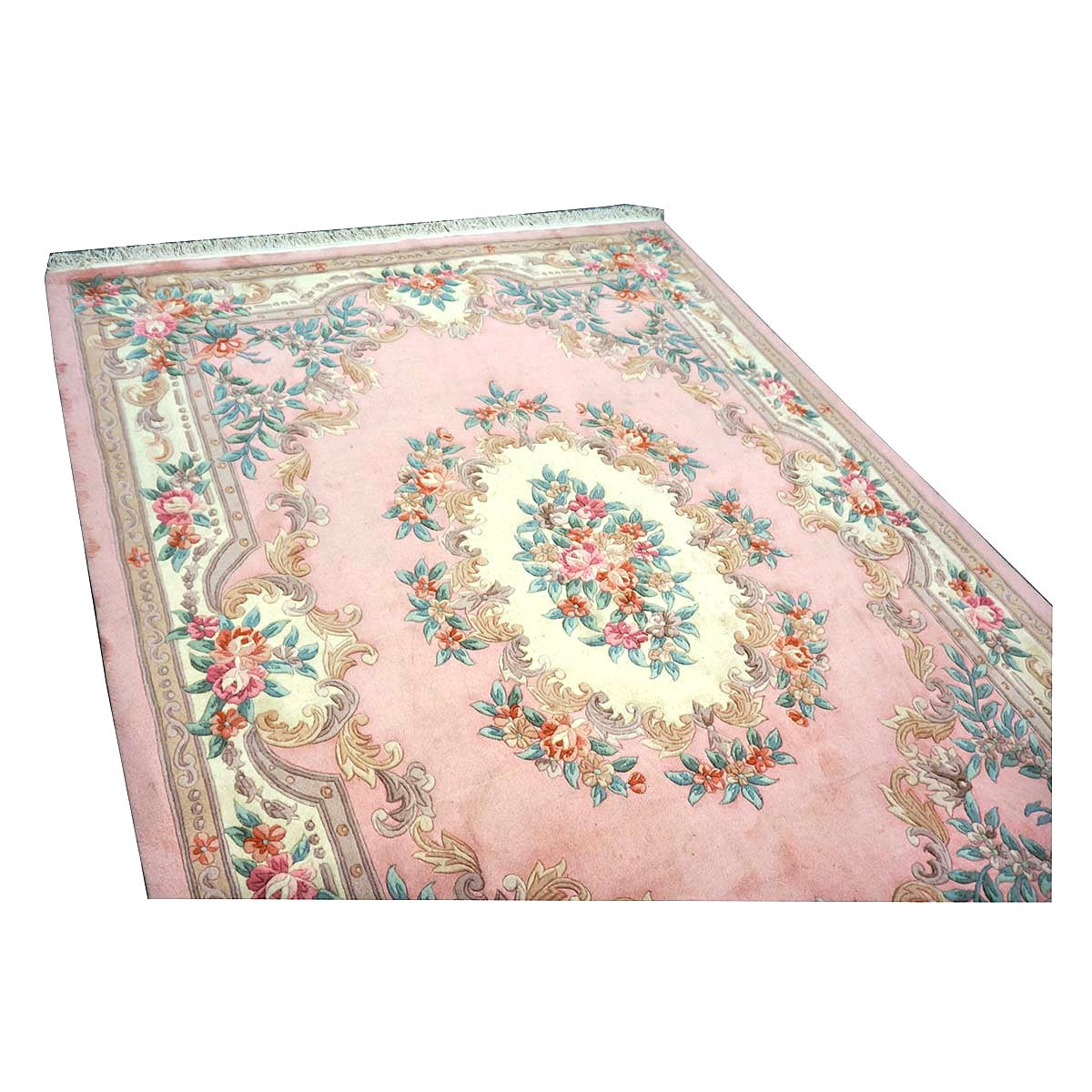 Chinese Abusson Wool 7x9 Pink, Light Blue & Ivory Handmade Area Rug #1144280