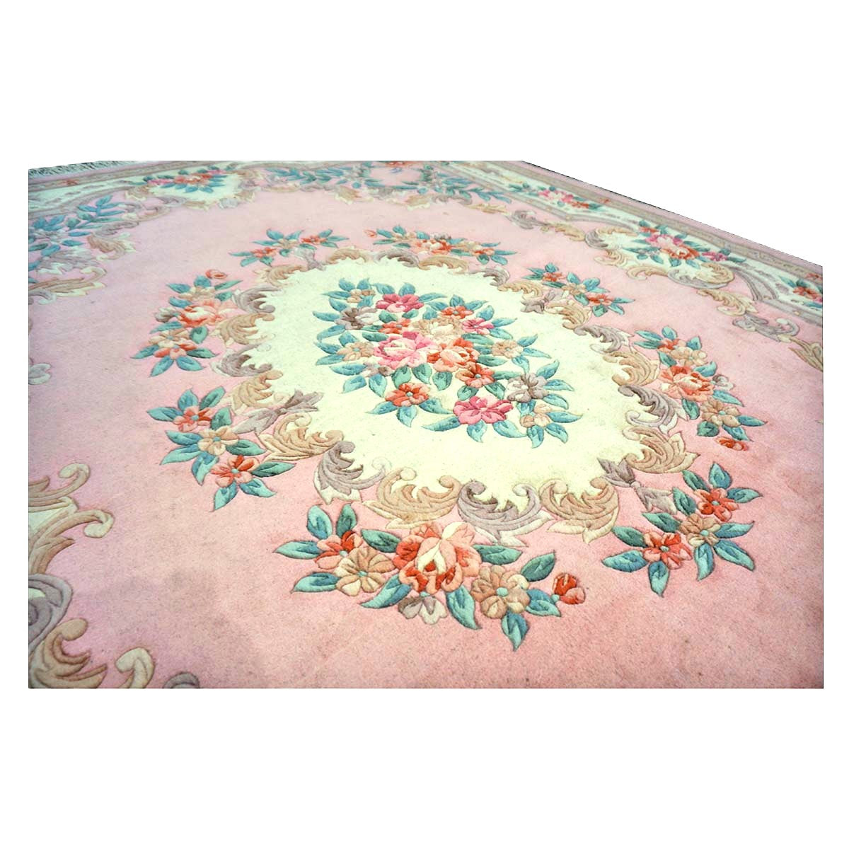 Chinese Abusson Wool 7x9 Pink, Light Blue & Ivory Handmade Area Rug #1144280