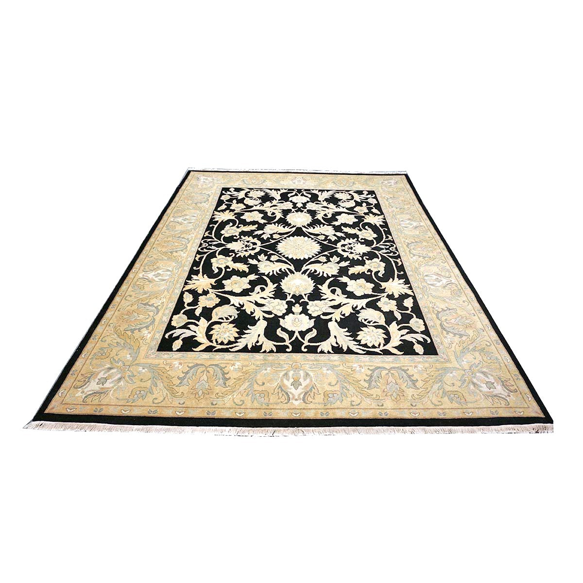 Chinese Oushak Wool 8x10 Black & Tan Handmade Area Rug #1144283