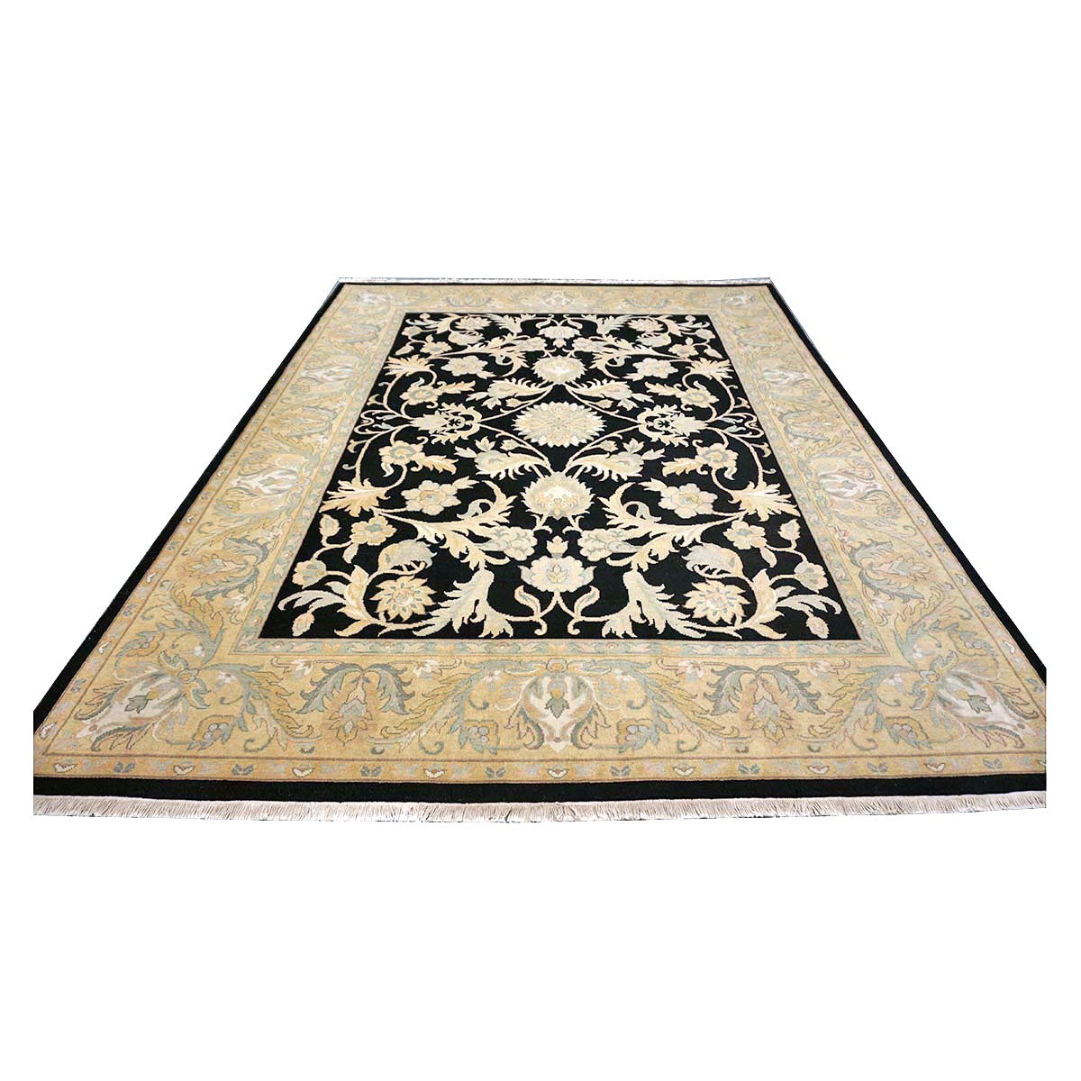 Chinese Oushak Wool 8x10 Black & Tan Handmade Area Rug #1144283
