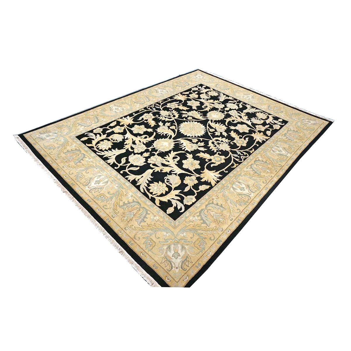 Chinese Oushak Wool 8x10 Black & Tan Handmade Area Rug #1144283